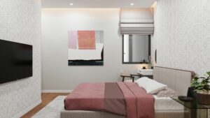 Nội thất phòng ngủ căn hộ Yên Bình Complex Thái Nguyên - Không gian ấm cúng tại phường Vạn Xuân.