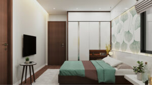 Nội thất phòng ngủ căn hộ Yên Bình Complex Thái Nguyên - Không gian ấm cúng tại phường Vạn Xuân.
