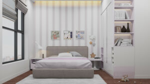 Nội thất phòng ngủ căn hộ Yên Bình Complex Thái Nguyên - Không gian ấm cúng tại phường Vạn Xuân.